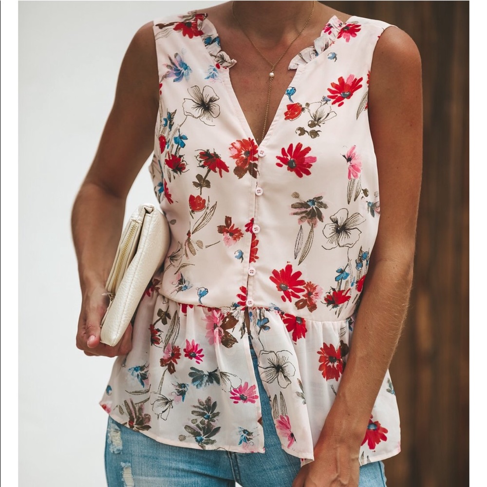 Paper Crane Floral Peplum Sheer Top Vici